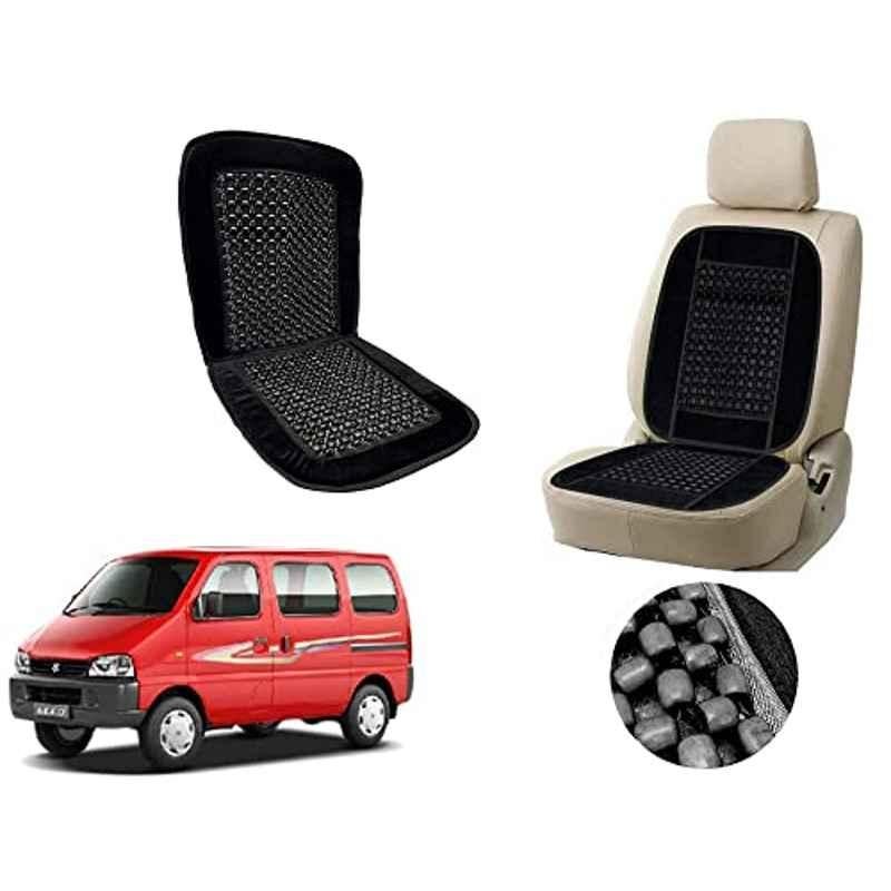 Auto Pearl PU, Velvet & Wooden Beads Black Rectangular Seat Cushion for Maruti Suzuki Eeco
