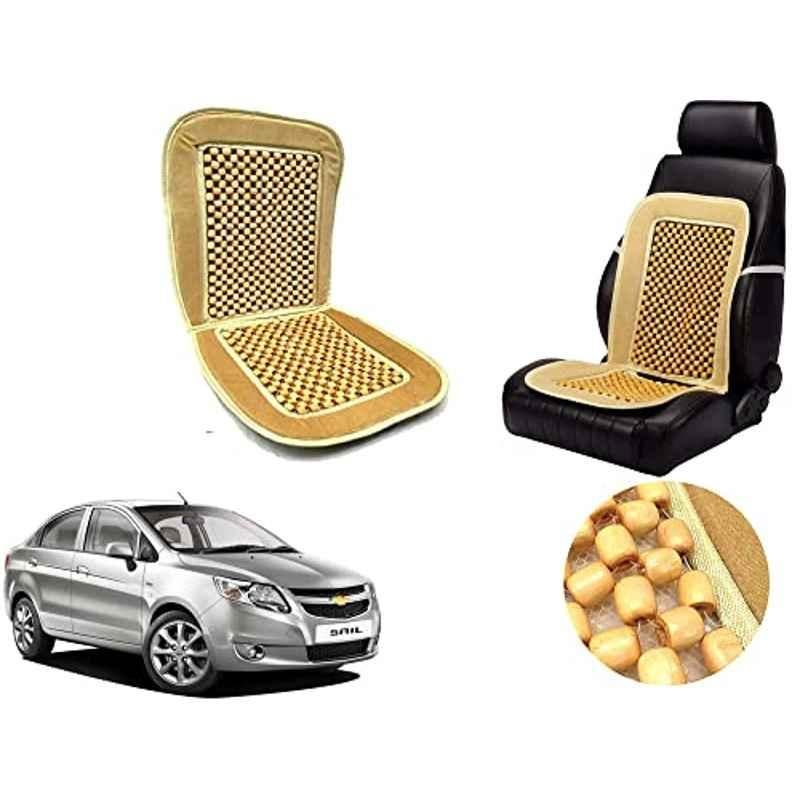 Auto Pearl PU, Velvet & Wooden Beads Beige Rectangular Seat Cushion for Chevrolet Sail