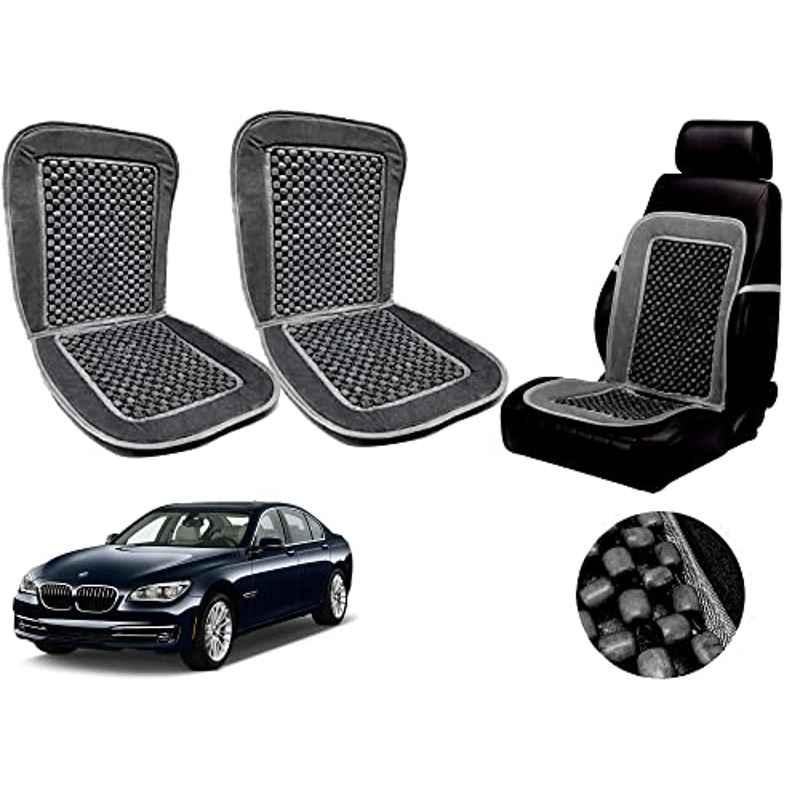 Auto Pearl PU, Velvet & Wooden Beads Grey Rectangular Seat Cushion for BMW 7 Series (Pack of 2 )