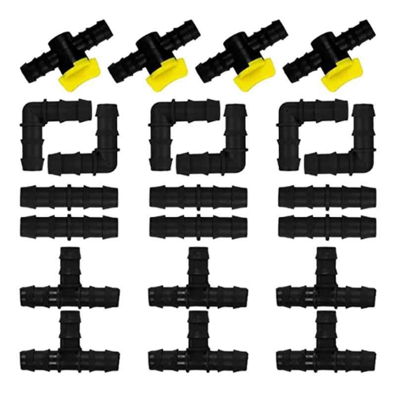 Cinagro 100 Pcs Metal & Plastic Black Elbows, Tee, Straight Connectors & Straight Connector with Tap Set, CNG496