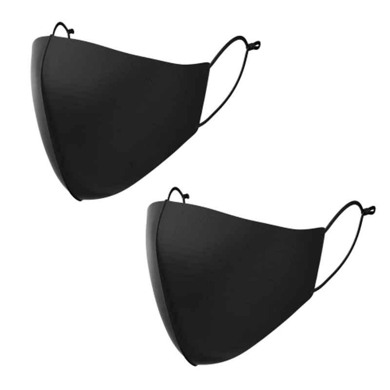 Arcatron 2 Pcs 3 Layer Polyester Black Washable Face Mask Set with Adjustable Ear Loop, MK-ULT-M-B2, Size: xxlarge