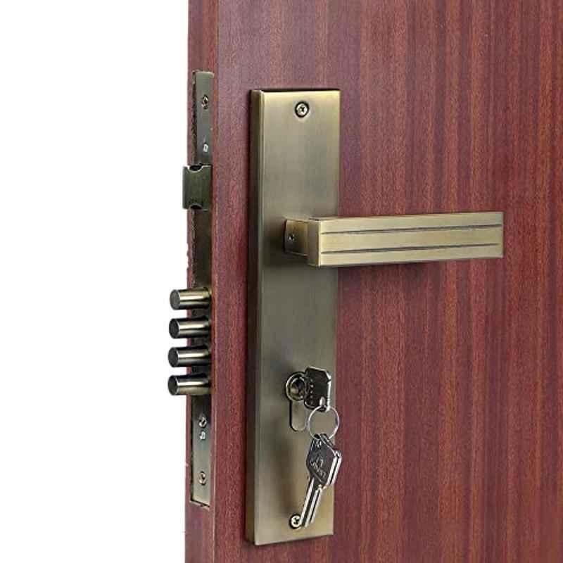 Homexpert Altroz 10 inch 60mm Stainless Steel Antique Brass Finish Cylindrical Plate Both Side Key Mortise Door Lock Set