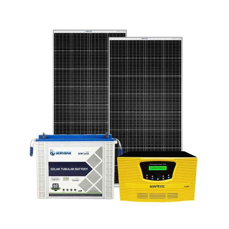Servotech 1kW MPPT Solar Inverter, 150Ah Solar Tubular Battery & 2 Pcs 415W Monocrystalline Solar Panel Combo
