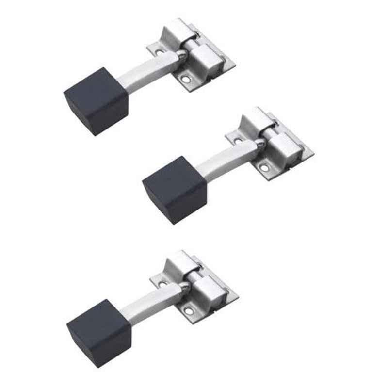 Nixnine 3 inch Stainless Steel Floor Door Stopper with Rubber Tip, SQR_A-515_3PS (Pack of 3)