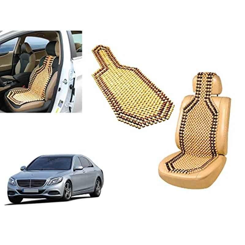 Auto Pearl PU & Wooden Beads Beige Rectangular Seat Cushion for Mercedes Benz S-Class