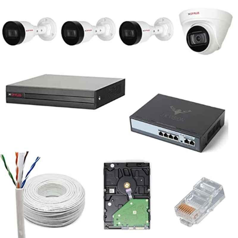 CP Plus 2MP Outdoor CCTV IP Camera Kit with 3 Bullet, 1 Dome, 4 Channel NVR, 4 Port JK Vision POE, 1TB Hard Disk, Cat6 Cable & 8 RJ45 Connector