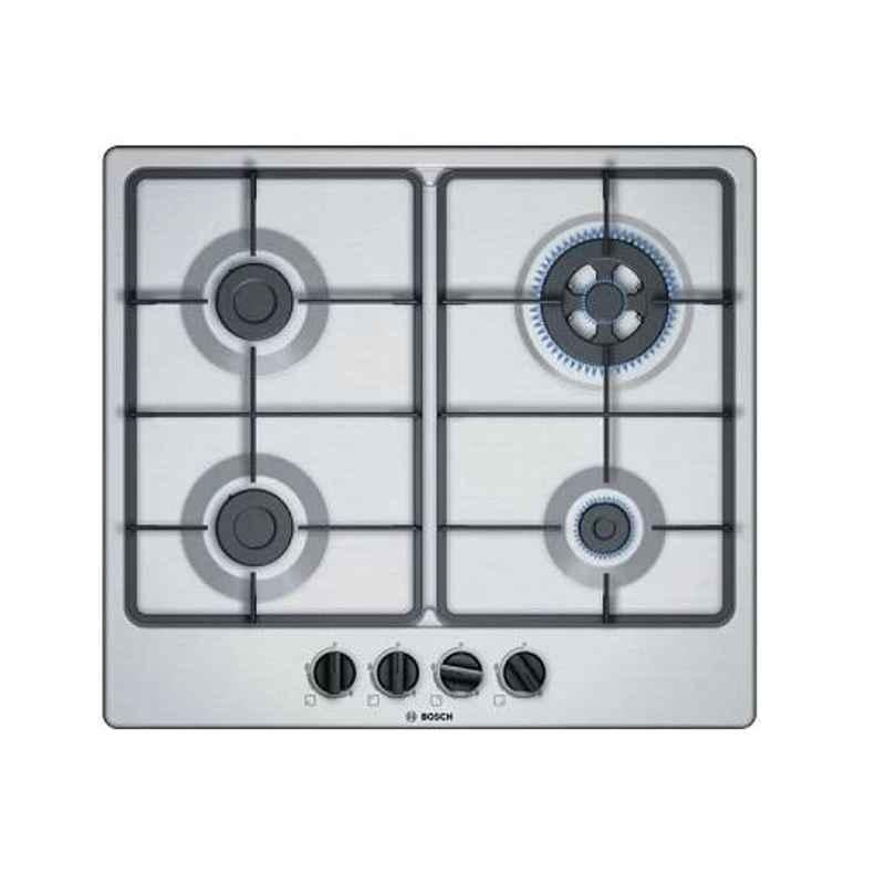 Bosch Serie-4 60cm 4 Burner Auto Ignition Stainless Steel Gas Hob, PGH6B5B60I