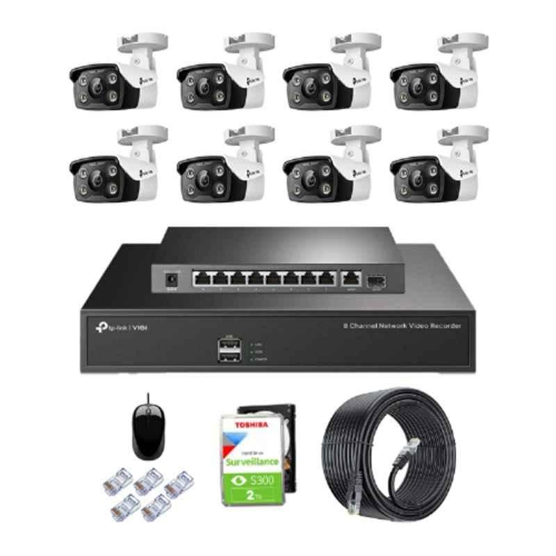 TP-Link VIGI C330 3MP Full Colour Outdoor Network IP Combo Kit with 8 Channel NVR, 8 Cameras, 10 Port POE Switch, 2TB HDD, D-LINK 100M LAN Cable