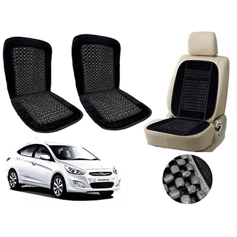 Auto Pearl PU, Velvet & Wooden Beads Black Rectangular Seat Cushion for Hyundai Fluidic Verna 4S (Pack of 2 )