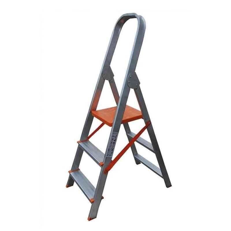 Aguerri Eco 3 Step Orange Silver Coated Aluminium Foldable Ladder with Platform, 4039