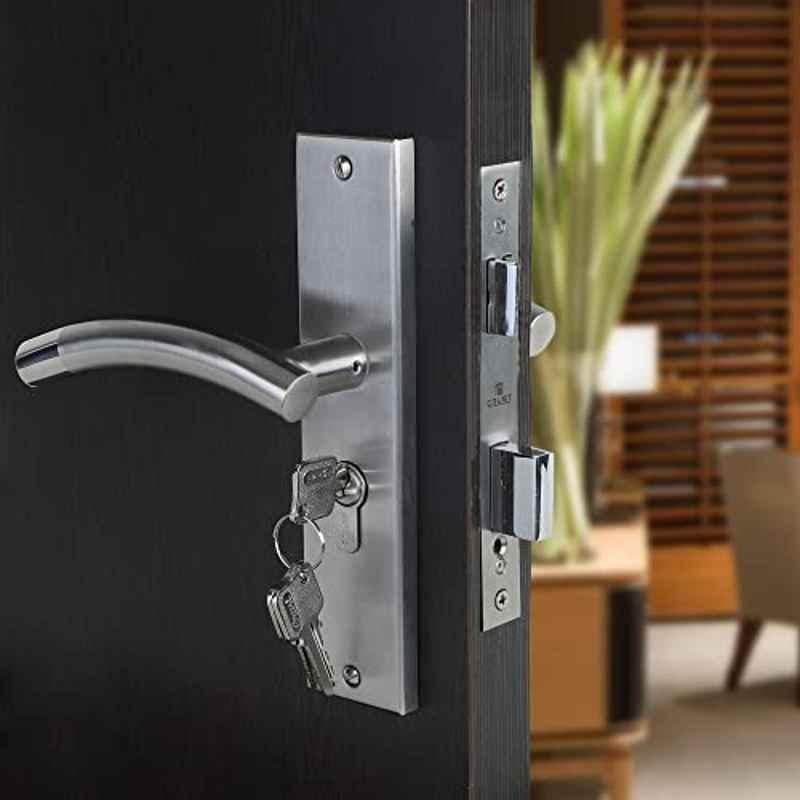 Voltizi 8 inch Stainless Steel 304 Cylindrical Plate Mortise Door Lock Handle Set with 3 Keys, MG1101-BSK