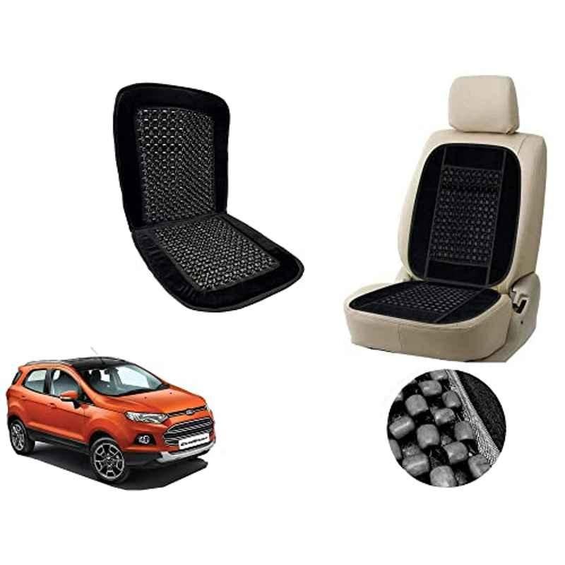 Auto Pearl PU, Velvet & Wooden Beads Black Rectangular Seat Cushion for Ford Ecosport