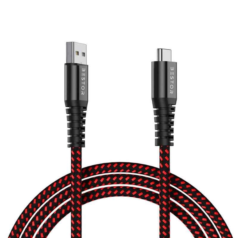 Bestor 1.5m Red & Black Nylon Braided USB Type-C Cable with 3W Fast Charging