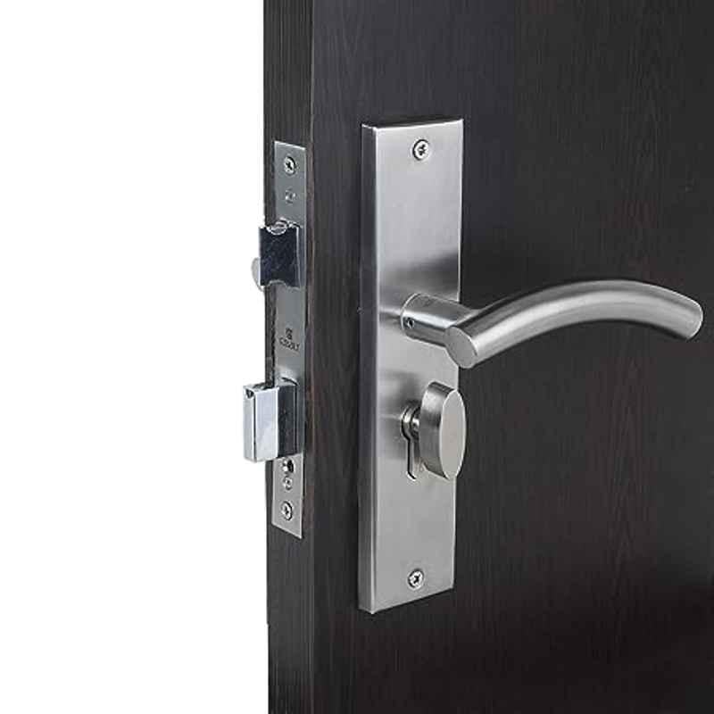 Handle Waala MG1102-CYS 8 inch 60mm Stainless Steel Silver Cylindrical Plate One Side Key Mortise Door Lock Set
