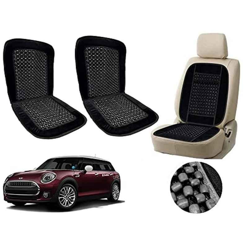 Auto Pearl PU, Velvet & Wooden Beads Black Rectangular Seat Cushion for Mini Clubman (Pack of 2 )