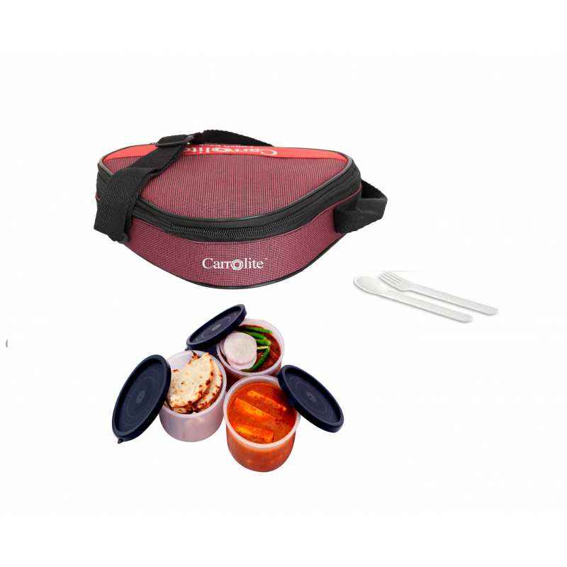 Carrolite 600ml Triangle Cherry & Black Plastic Lunchbox, Black_P-18