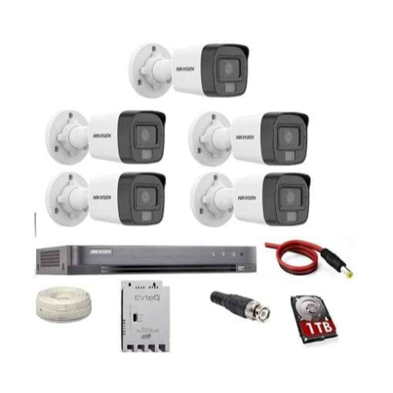 Hikvision EVteQ 5MP 20m Smart Dual-Light Built-in Mic 1TB HDD 5 Bullet CCTV Camera with DVR Kit, HIK5MPDUALLIGHTKIT5B1TB