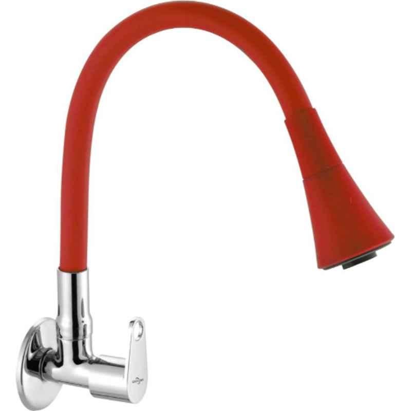 Neelkund Eva Smart Brass Red Chrome Finish Flexible Sink Faucet Pillar Tap with 360 deg Flexible Silicon Hose & Dual Flow