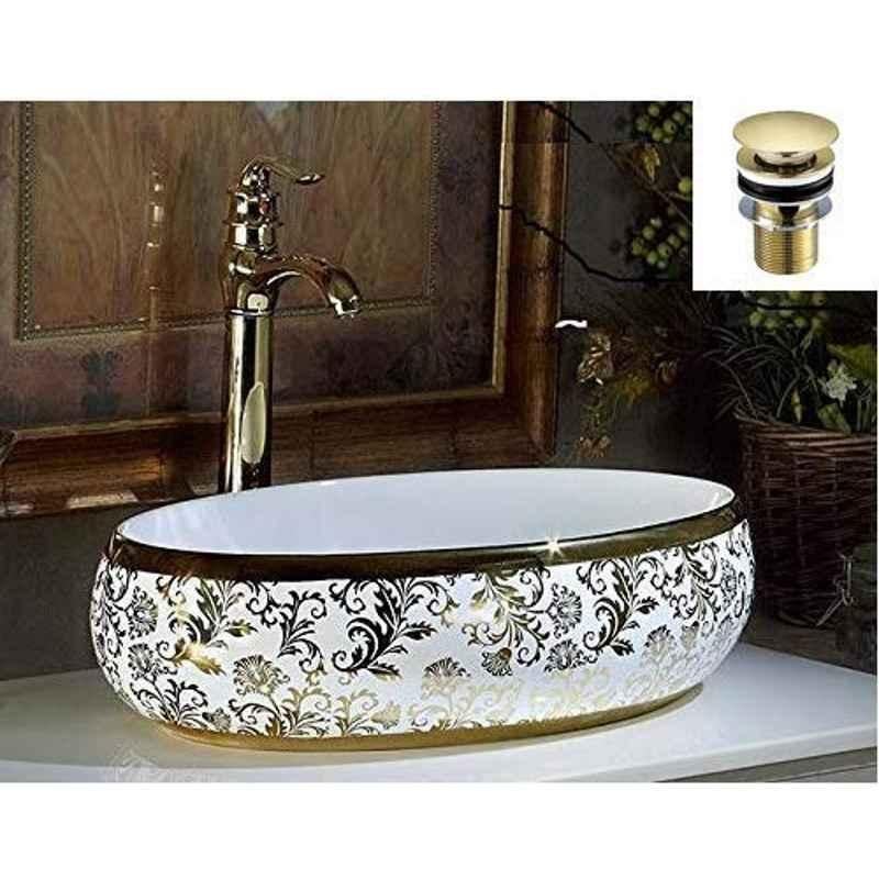 Generic Countertop, Tabletop Ceremic Bathroom Sink/Basin, 24X16 (Golden White, Metallic Finish)