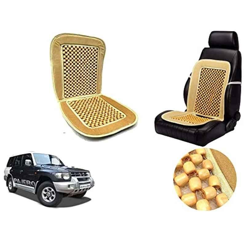 Auto Pearl PU, Velvet & Wooden Beads Beige Rectangular Seat Cushion for Mitsubishi Pajero