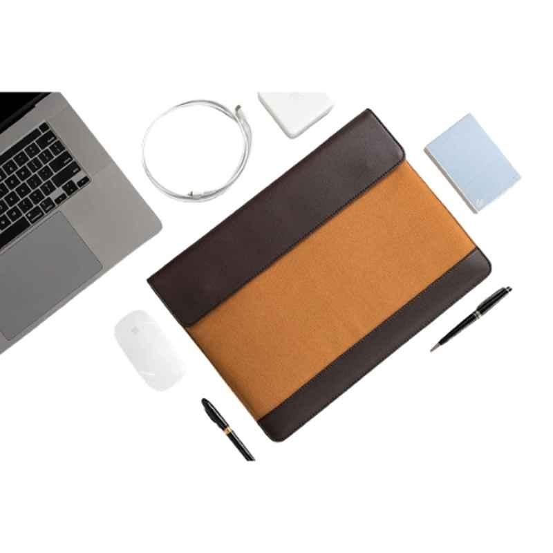 All Sorted Lapido 13.5 inch Faux Leather Khaki & Brown Laptop Sleeve