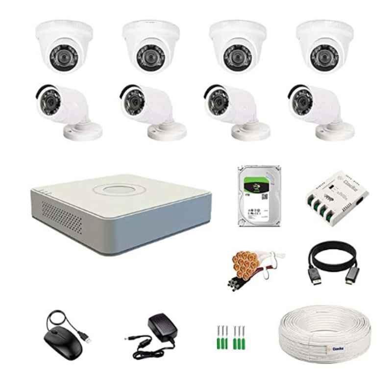 Hikvision 2MP 4 Pcs Dome, 4 Pcs Bullet Camera, 1TB Hardisk, 8CH DVR, Power Supply, BNC & DC Connector Kit
