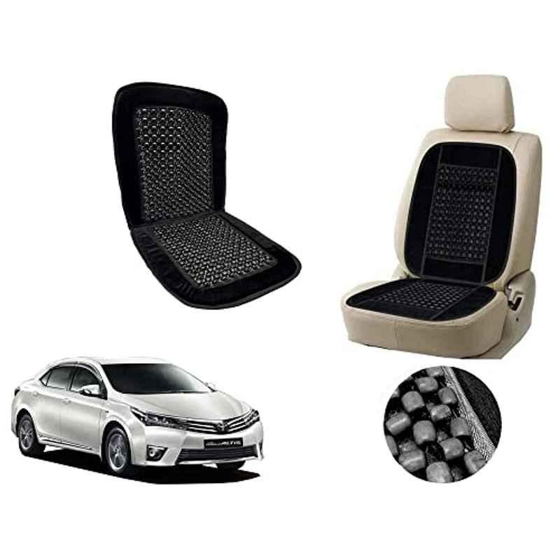 Auto Pearl PU, Velvet & Wooden Beads Black Rectangular Seat Cushion for Toyota Altis 2015