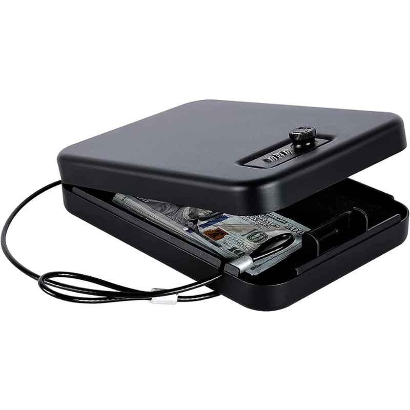 Gobbler GS-24MC 1.5 Litre Alloy Steel Black Portable Safe Locker Box with Combination Pin Access for Home, Office, Travel & Car