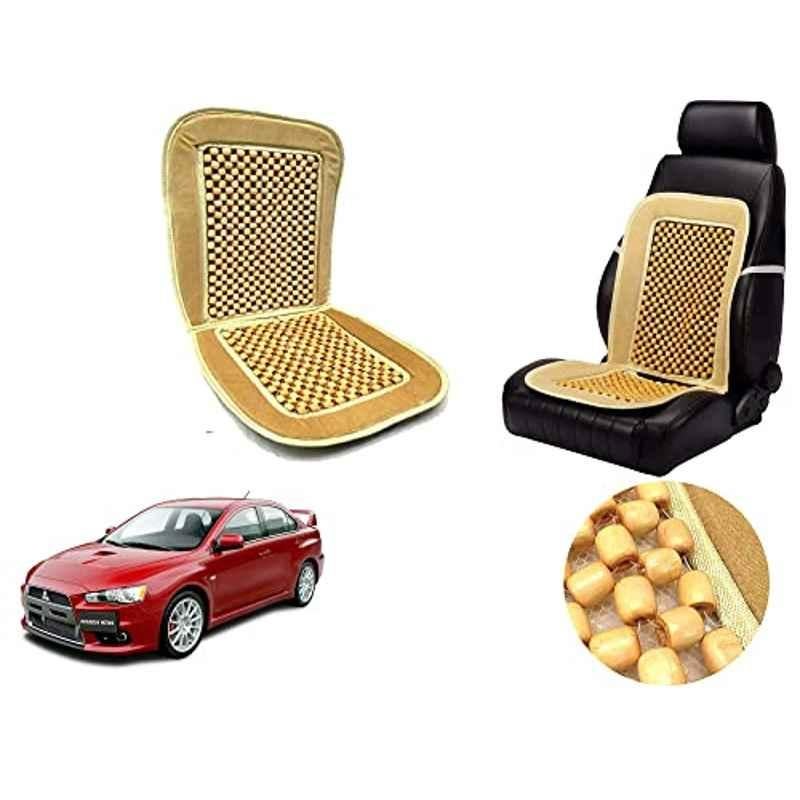 Auto Pearl PU, Velvet & Wooden Beads Beige Rectangular Seat Cushion for Mitsubishi Lancer
