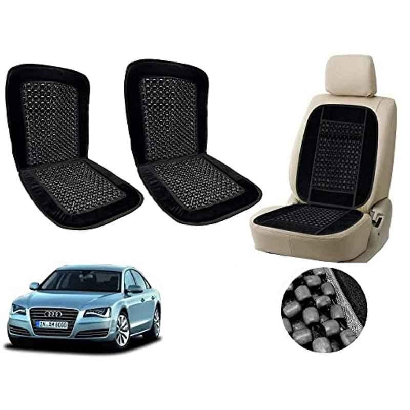 Auto Pearl PU, Velvet & Wooden Beads Black Rectangular Seat Cushion for Audi A8 (Pack of 2 )