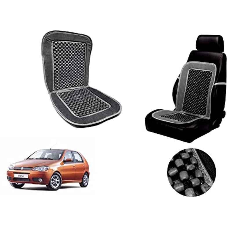 Auto Pearl PU, Velvet & Wooden Beads Grey Rectangular Seat Cushion for Fiat Palio