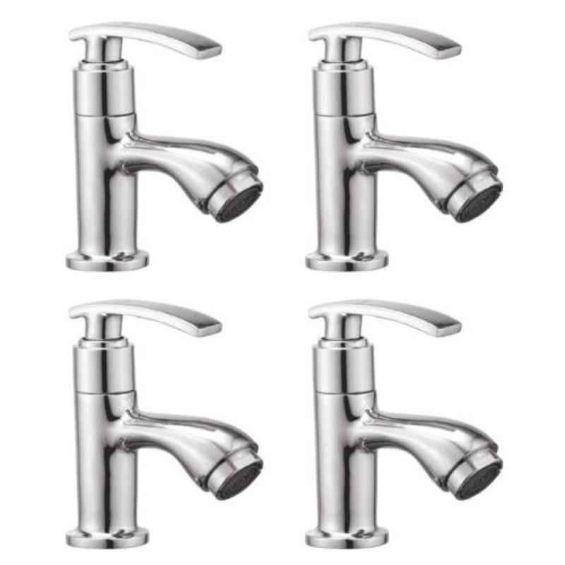 Drizzle Soft 4 Pcs Brass Chrome Finish Silver Pillar Cock Set, APILLARSOFT4