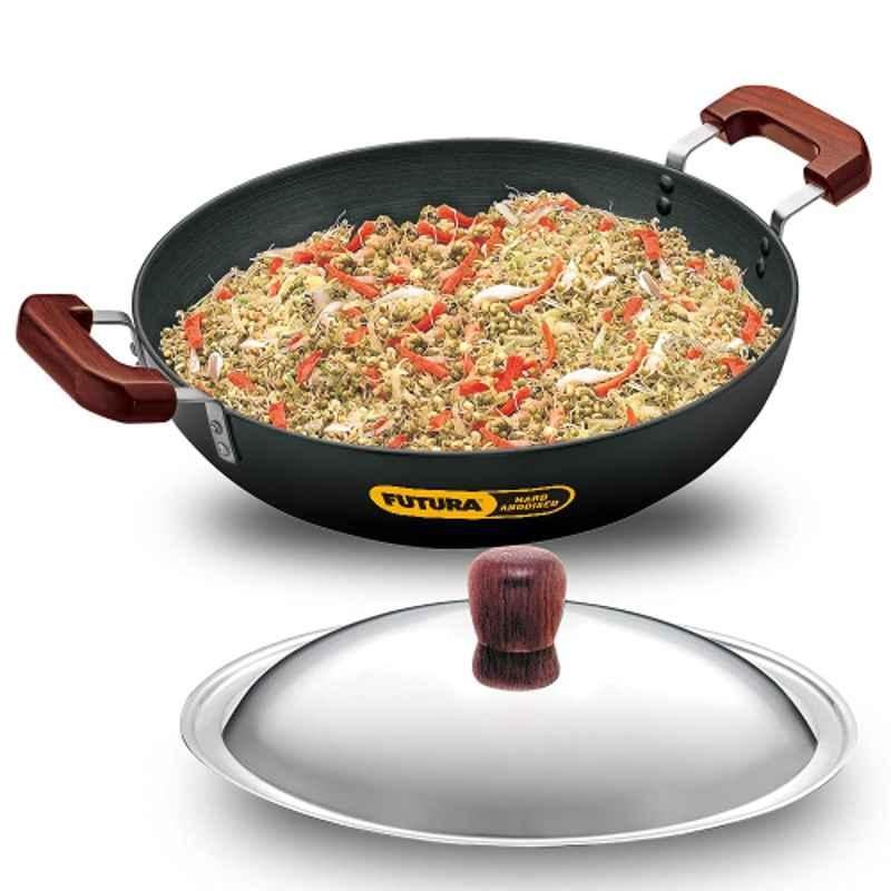 Hawkins Futura 7.5L 36cm Hard Anodised Flat Bottom Deep Fry Pan with Lid, AD 75S