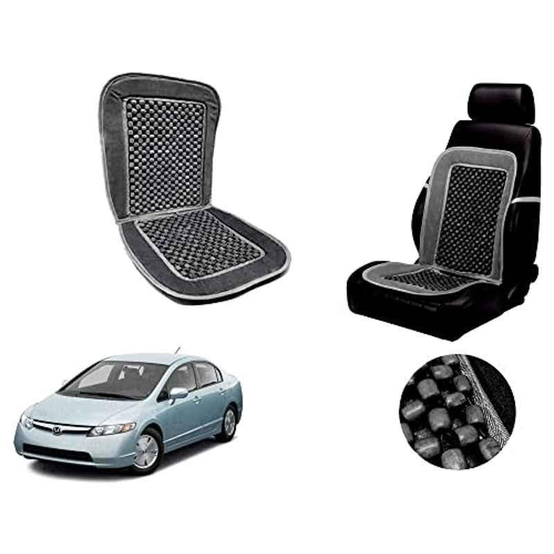 Auto Pearl PU, Velvet & Wooden Beads Grey Rectangular Seat Cushion for Honda Civic