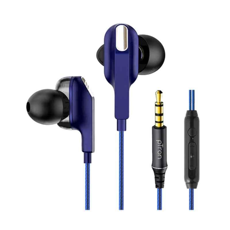 Ptron Boom One Blue Sound Dual Driver Wired Earphones