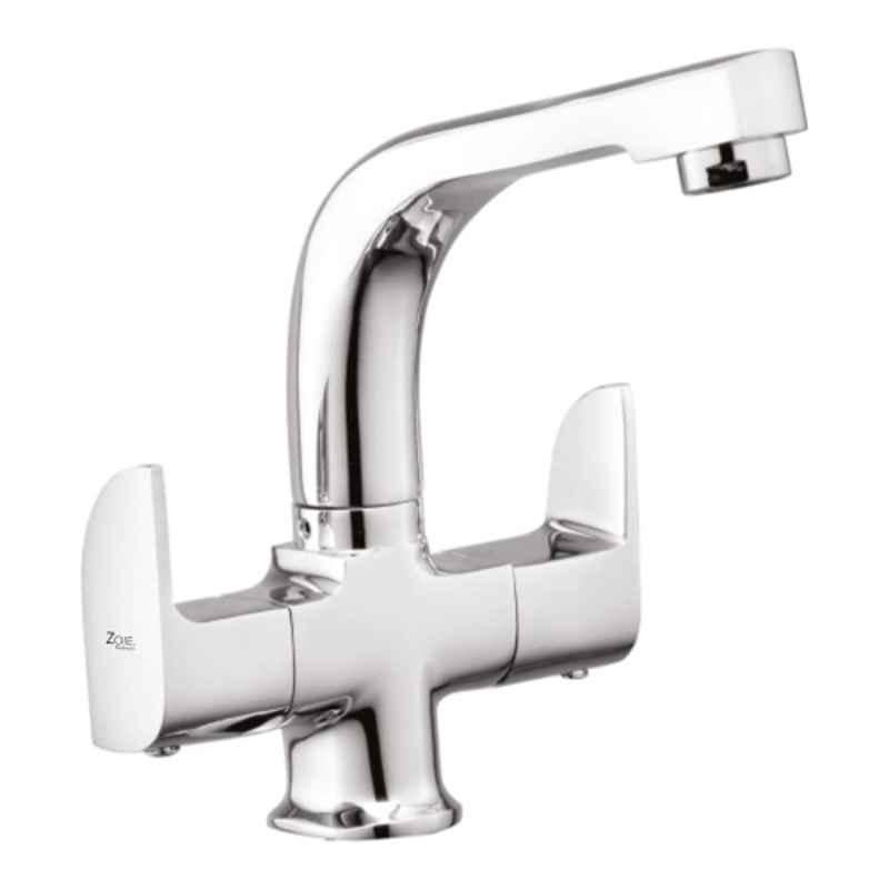 Zoie Olive Brass Silver Chrome Finish Basin Mixer with Swivel Spout, Z21017