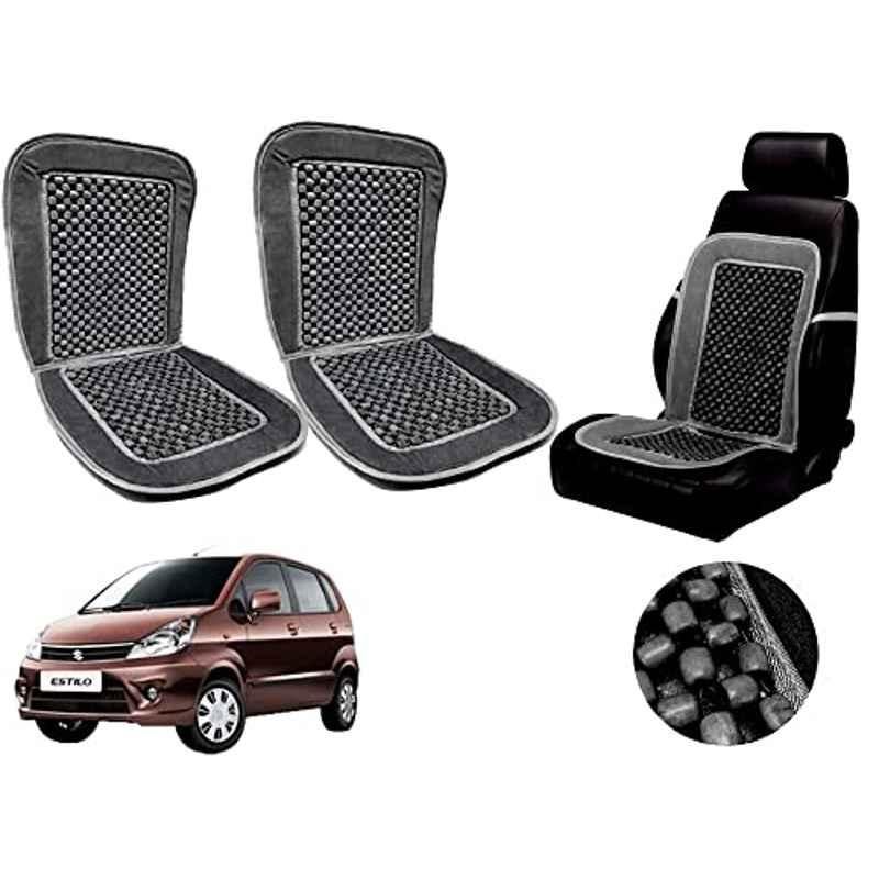Auto Pearl PU, Velvet & Wooden Beads Grey Rectangular Seat Cushion for Maruti Suzuki Estilo Type-2 (Pack of 2 )