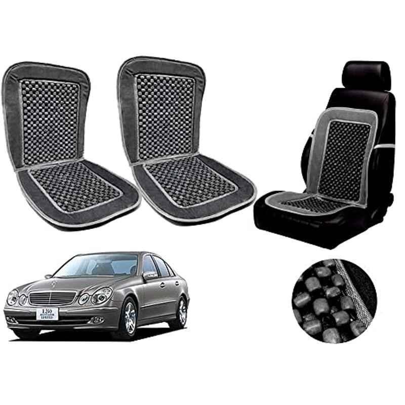 Auto Pearl PU, Velvet & Wooden Beads Grey Rectangular Seat Cushion for Mercedes Benz E240 (Pack of 2 )