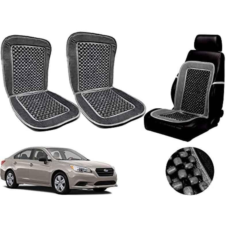 Auto Pearl PU, Velvet & Wooden Beads Grey Rectangular Seat Cushion for Subaru Legacy (Pack of 2 )