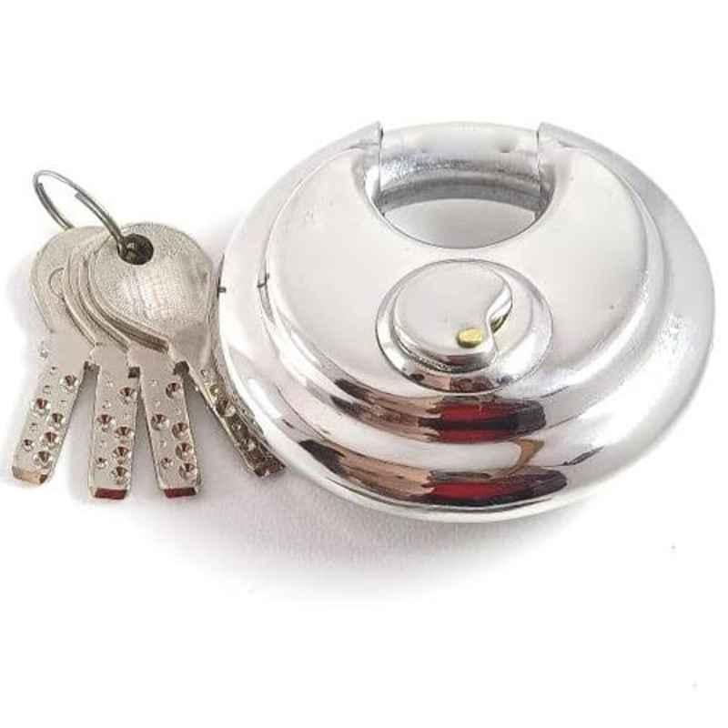 Stainless Steel Round Cylindrical Shutter Pad Lock with 4 Brass Computer Keys, DLC90