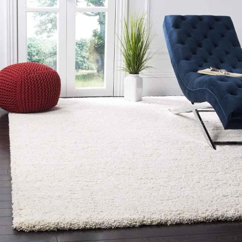Carpetify 3x5ft Cream Microfiber Shaggy Fur Carpet, 1013YAJVD4Q