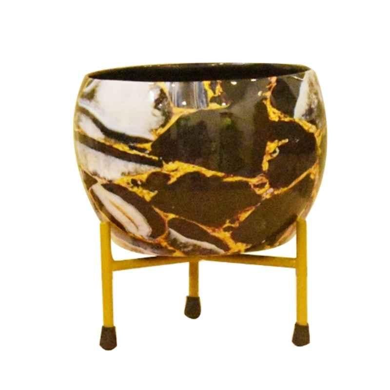Sone Key Chidiya 5x5 inch Iron Apple Shape Handmade Meenakari Finish Plant Container with Stand, VDR-10-PCK1