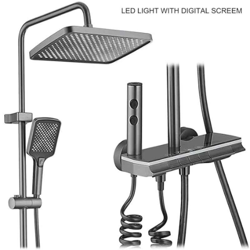 NextGen Brass Gun Gray Black Finish Easy Connect Thermostat Shower Set with Piano Switches & Temperature Display