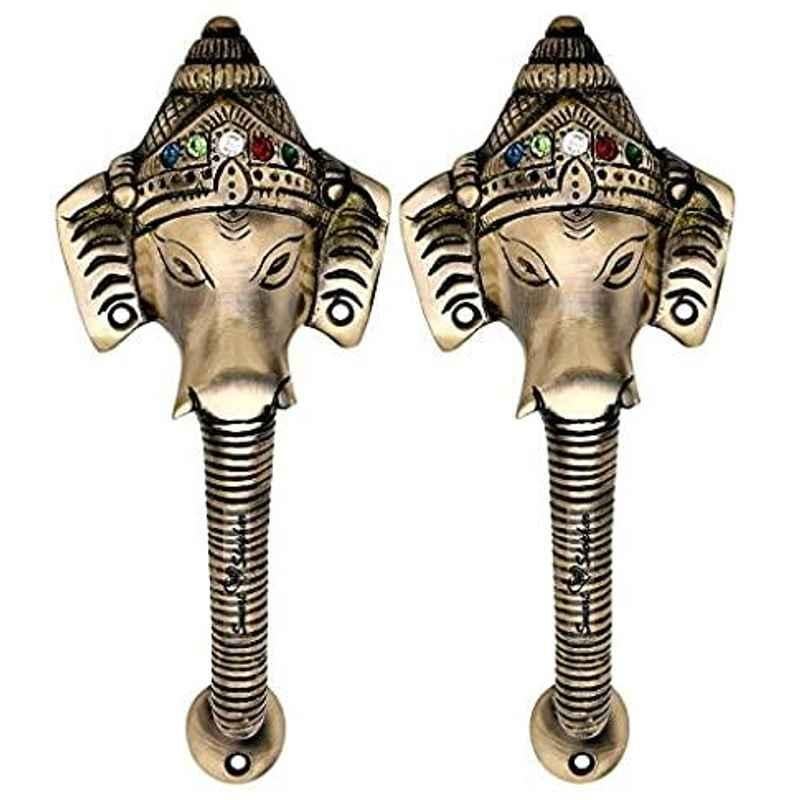 Smart Shophar 8 inch Brass Antique Ganesha Avighna Pull Handle, SHA10PH-AVIG-AN08-P2 (Pack of 2)