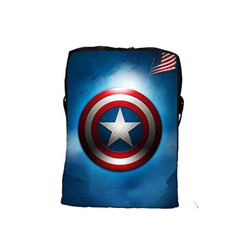 My Fav Polyester Black Captain America Print Messenger Bag, MFMDP005