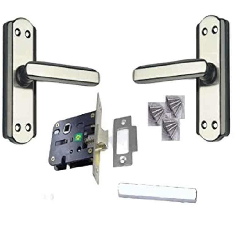 Onjecx Alloy Steel Black & Silver Finish Keyless Bathroom Door Lock Set with Mortise Handle & Baby Latch Lock, BL+S05BBS