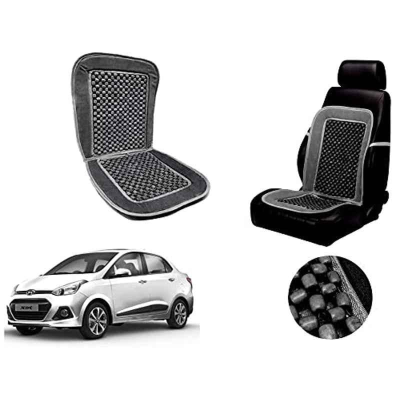 Auto Pearl PU, Velvet & Wooden Beads Grey Rectangular Seat Cushion for Hyundai Xcent 2016