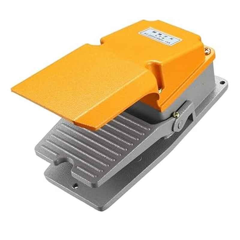 Dehmy 15A Aluminium Yellow SPDT NO+NC Electric Foot Pedal Switch with Guard
