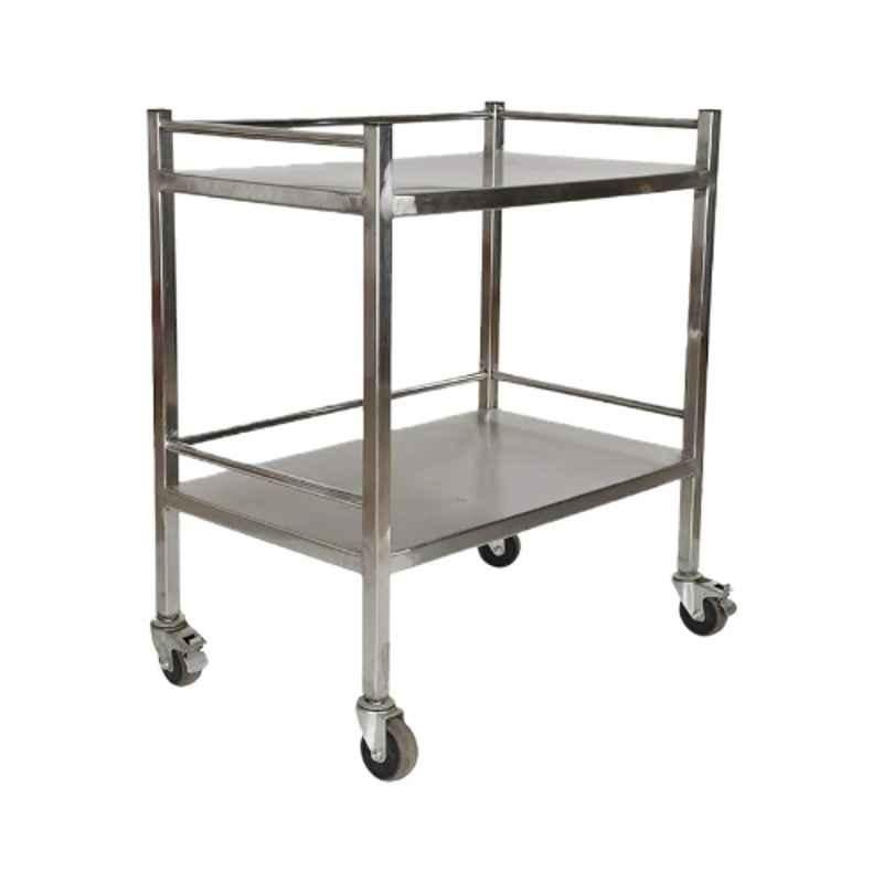 Inaithiram SSIT2RPU 50-100kg 610x457x914mm Stainless Steel Instrument Trolley with 360 deg Swivel PU Wheels with Brake
