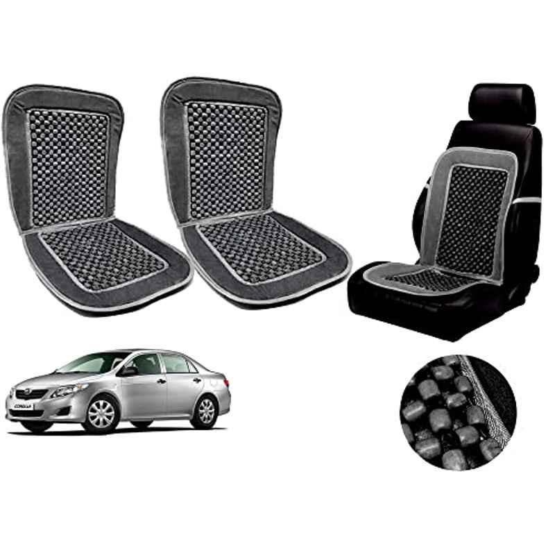 Auto Pearl PU, Velvet & Wooden Beads Grey Rectangular Seat Cushion for Toyota Corolla (Pack of 2 )